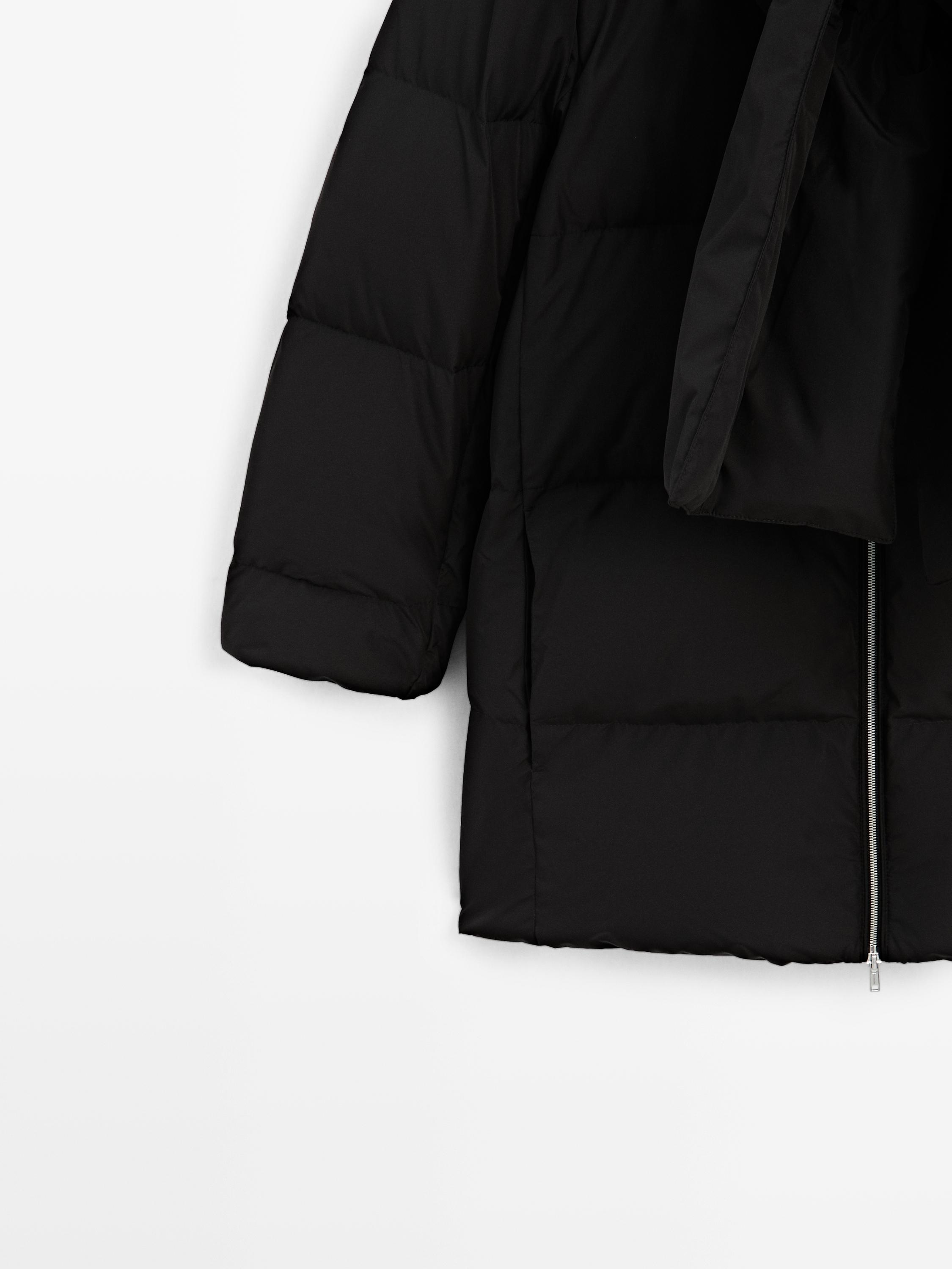 Water-repellent puffer jacket with scarf detail